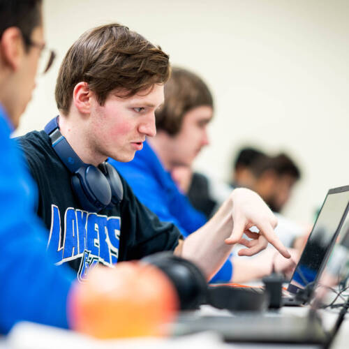 Students compete in a Cybersecurity Capture the Flag event on February 10, 2024 in Mackinac Hall.